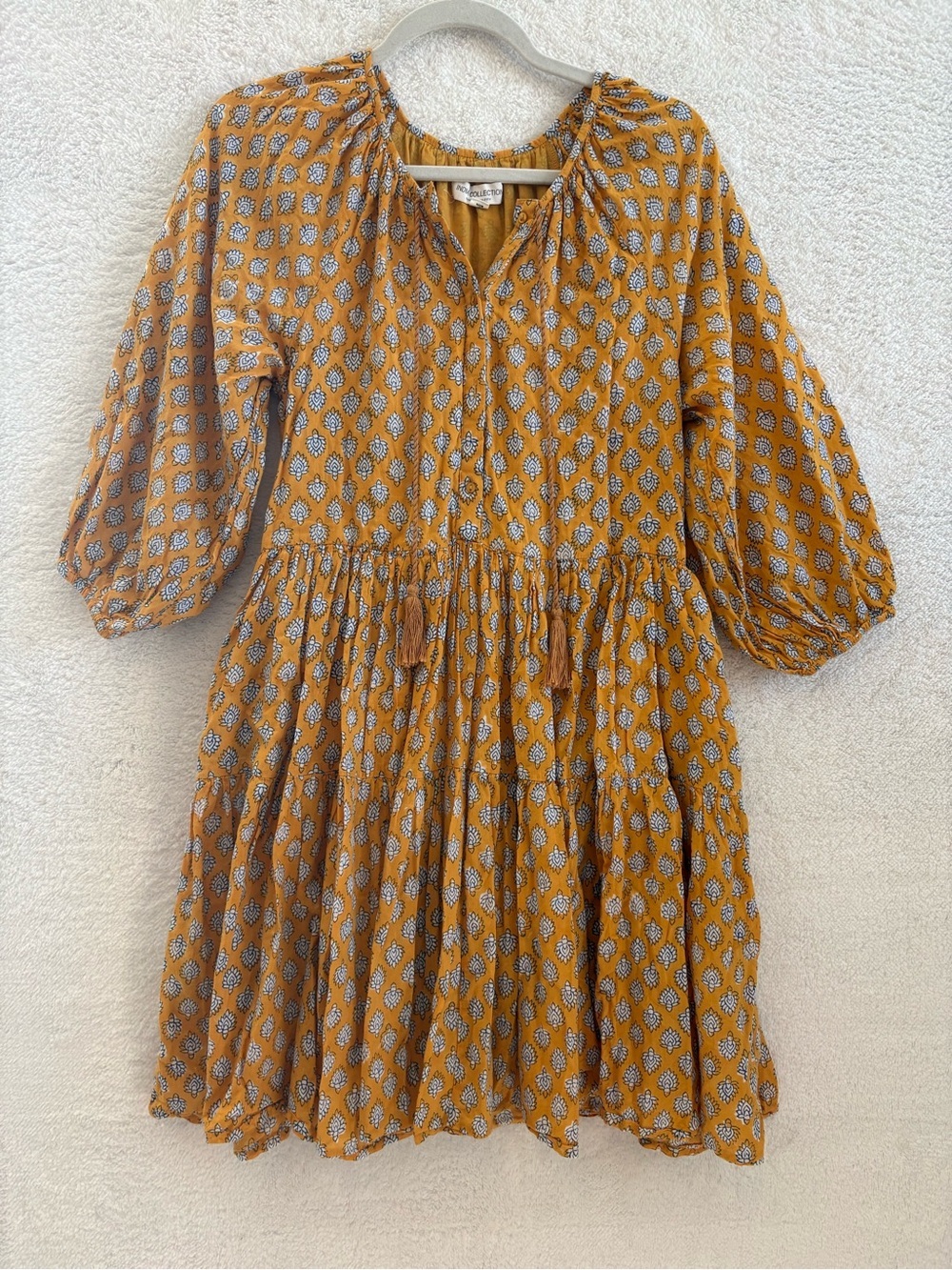 Emerson Fry India Collection Clemence Dress Sister Print Cotton Yellow XS